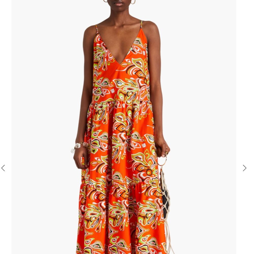 Pucci Tiered Orange Printed Poplin Maxi Dress